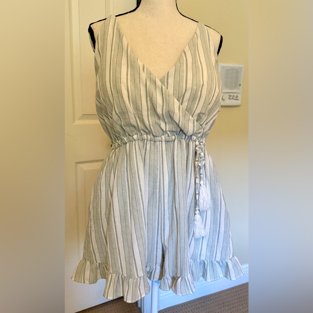 MINKPINK Striped Romper in Grey and White, Size M, fully lined